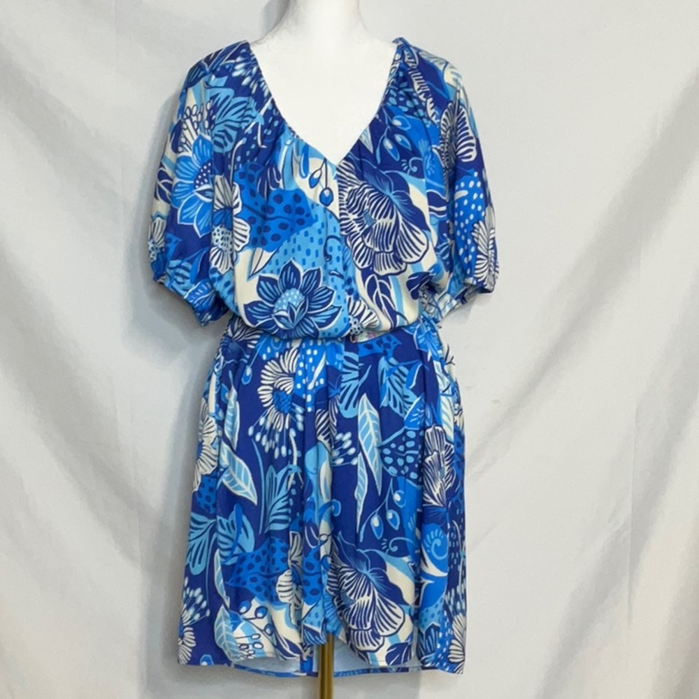 Alex Marie Summer Blooms Blue Relaxed Asymmetrical Tunic Dress NWT